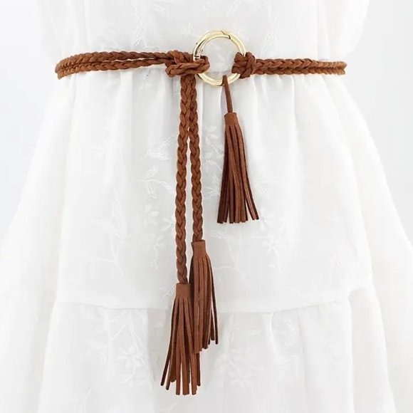 Leather Tassel Belt Accessories - BELT Braided RopeTassel Waist Dangle Boho Hippie Vegan Leather Adjustable GIFT